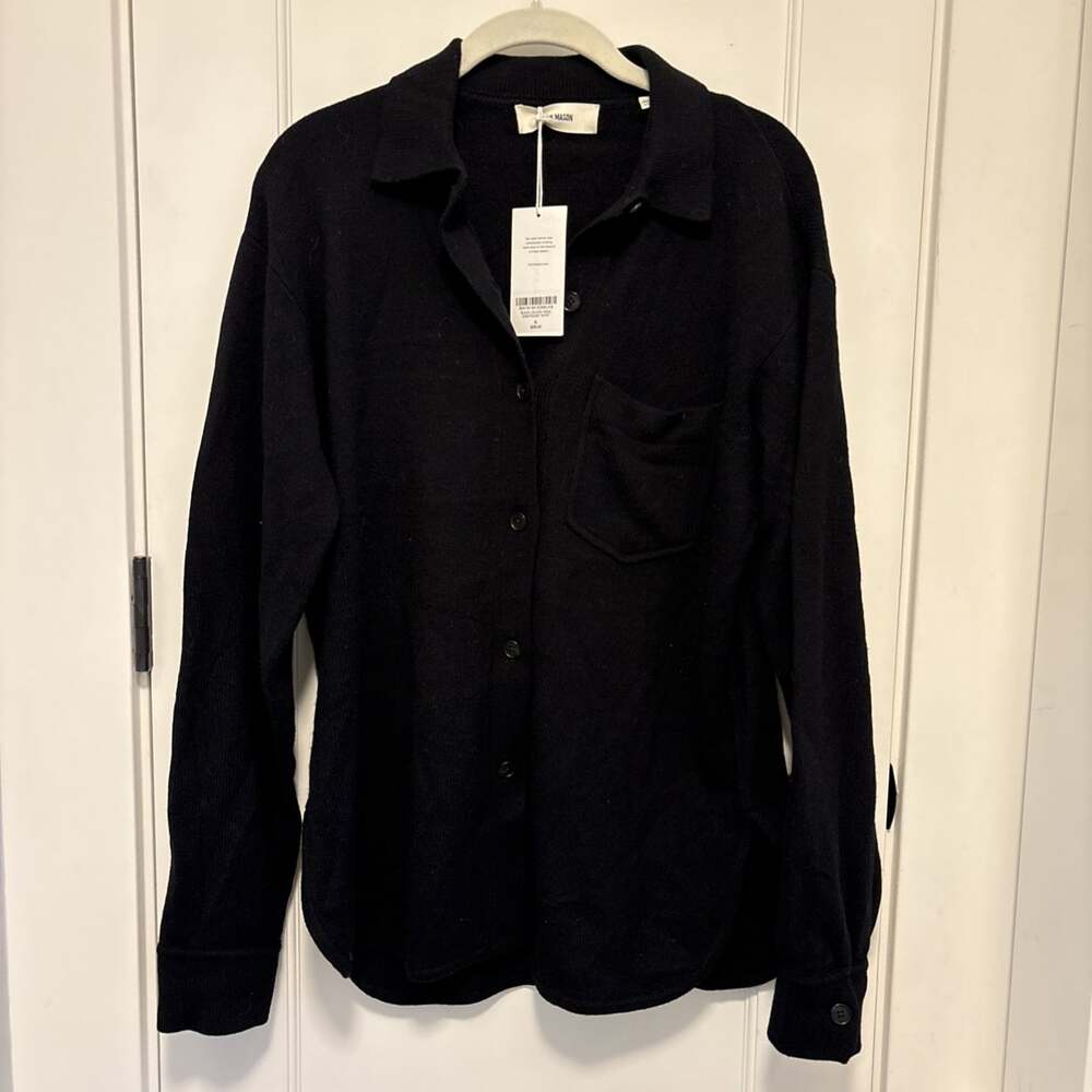 Buck Mason Men Black Lounge Wool One Pocket Button Down Sweater Shirt Small NWT